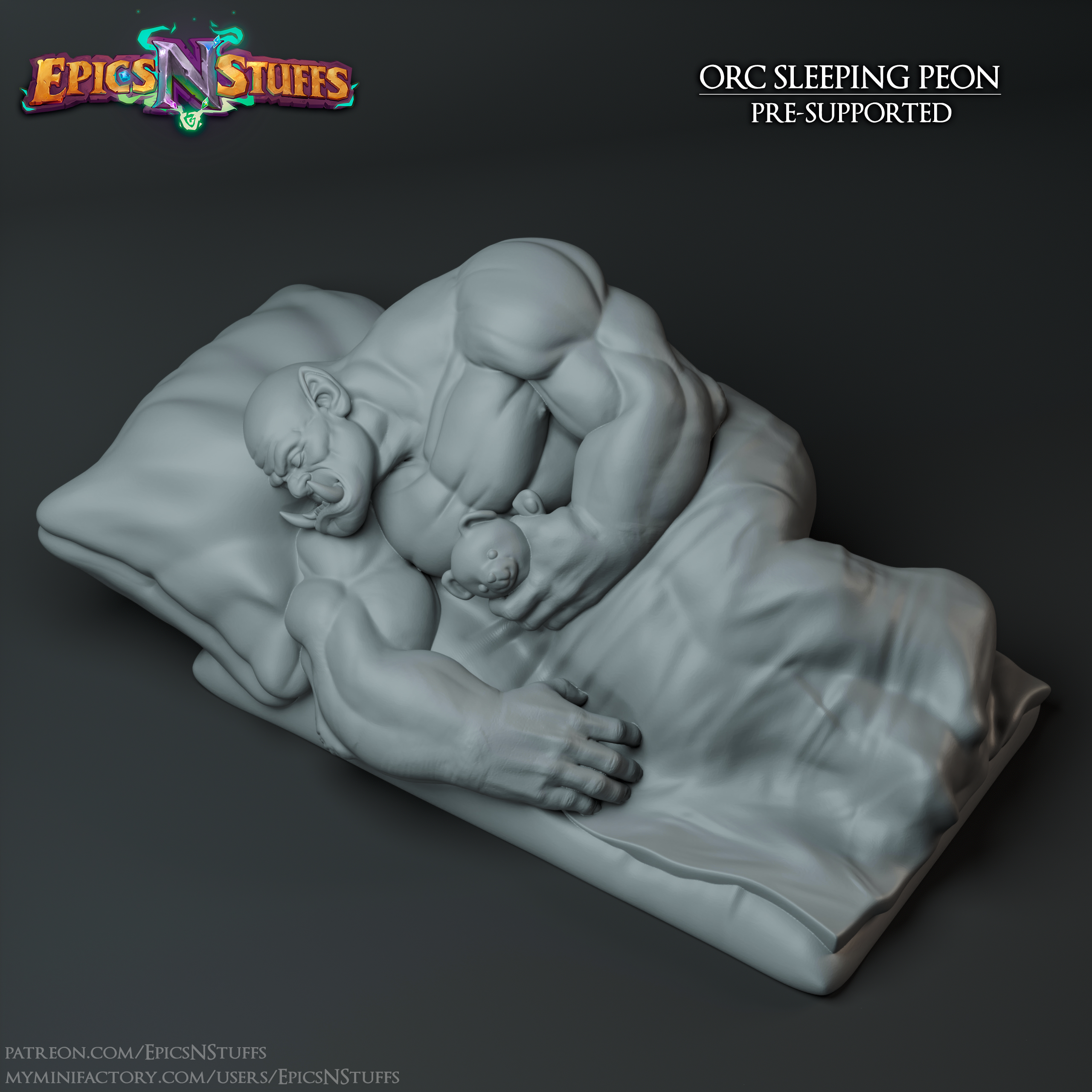 Orc Peon Sleeping Miniature - pre-supported